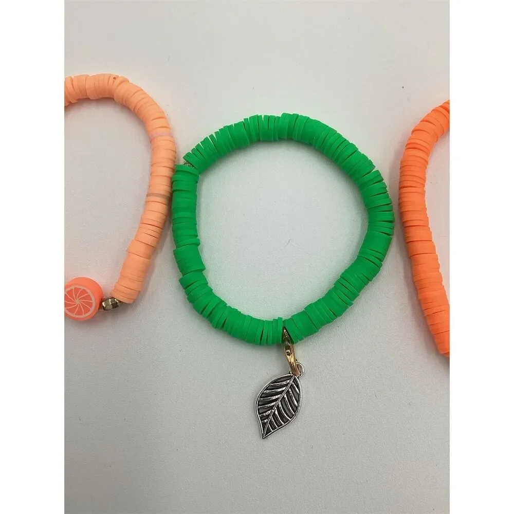 Multicolor Clay Bead‎ Bracelet Set with Charms (3 Pcs) New